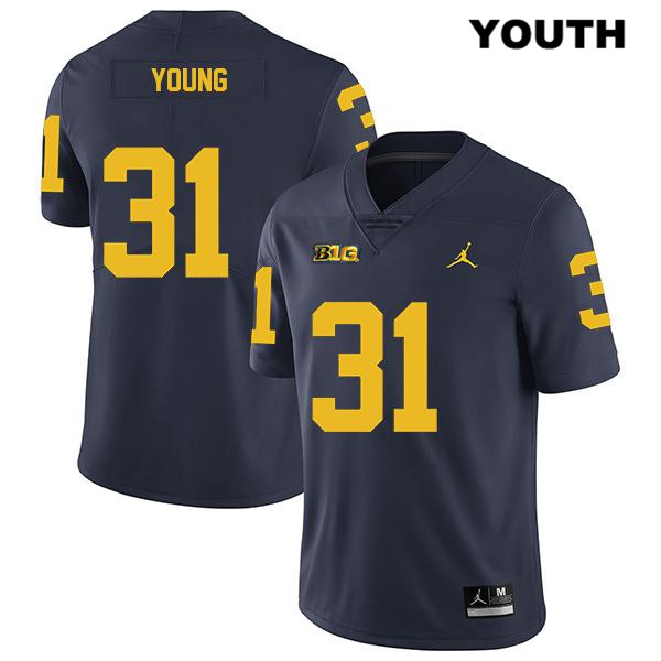 Youth NCAA Michigan Wolverines Jack Young #31 Navy Jordan Brand Authentic Stitched Legend Football College Jersey OX25T37DD